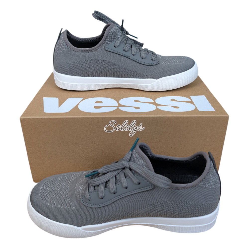 Vessi Weekend Womens 9 Concrete Grey White Waterproof Dyma-Tex Knit Sneaker